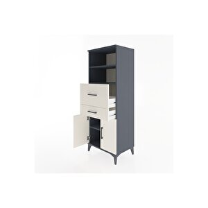 Hyperion Dolap 3 Raflı 2 Çekmeceli 2 Kapaklı 60x44x163 Antrasit-aytaşı