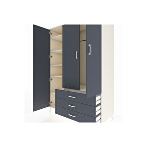 Kronos Dolap 6 Raflı 3 Çekmeceli Tek Askılı 132x59x195 Aytaşı-antrasit/antrasit