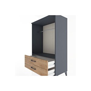 Hyperion Dolap Tek Raflı 2 Çekmeceli Tek Askılı 88x44x134 Antrasit-çam
