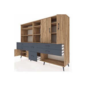 Hyperion Dolap 10 Raflı 6 Çekmeceli 4 Kapaklı 220x44x163 Çam-çam/antrasit