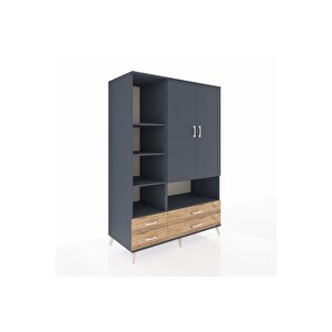 Kronos Dolap 8 Raflı 4 Çekmeceli 2 Kapaklı 132x59x195 Antrasit-antrasit/çam