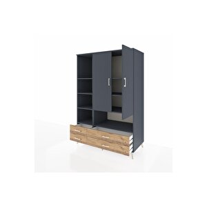Kronos Dolap 8 Raflı 4 Çekmeceli 2 Kapaklı 132x59x195 Antrasit-antrasit/çam