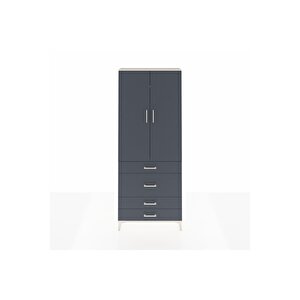 Arges Dolap 2 Raflı 4 Çekmeceli Tek Askılı 88x30x221 Aytaşı-antrasit