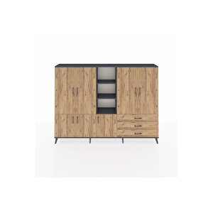 Arges Dolap 11 Raflı 3 Çekmeceli 7 Kapaklı 220x30x163 Antrasit-çam