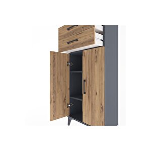 Arges Dolap 2 Raflı 2 Çekmeceli 2 Kapaklı 60x30x134 Antrasit-çam
