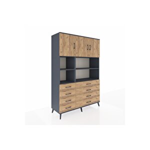 Hyperion Gardrop 8 Raflı 8 Çekmeceli 3 Kapaklı 132x44x195 Antrasit-çam