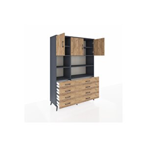 Hyperion Gardrop 8 Raflı 8 Çekmeceli 3 Kapaklı 132x44x195 Antrasit-çam