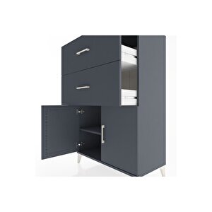 Hyperion Dolap Tek Raflı 2 Çekmeceli 2 Kapaklı 88x44x134 Antrasit-antrasit