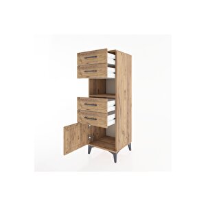 Hyperion Dolap Tek Raflı 4 Çekmeceli Tek Kapaklı 44x44x134 Çam-çam