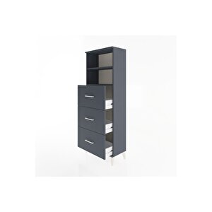 Arges Dolap 2 Raflı 3 Çekmeceli 60x30x163 Antrasit-antrasit