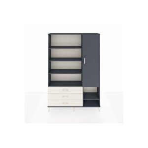 Arges Dolap 9 Raflı 3 Çekmeceli Tek Kapaklı  132x30x195 Antrasit-antrasit/aytaşı