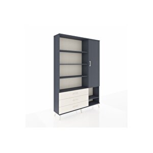 Arges Dolap 9 Raflı 3 Çekmeceli Tek Kapaklı  132x30x195 Antrasit-antrasit/aytaşı