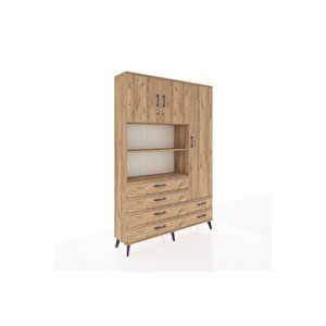 Arges Gardrop 9 Raflı 6 Çekmeceli 3 Kapaklı 132x30x195 Çam-çam