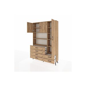 Arges Gardrop 9 Raflı 6 Çekmeceli 3 Kapaklı 132x30x195 Çam-çam