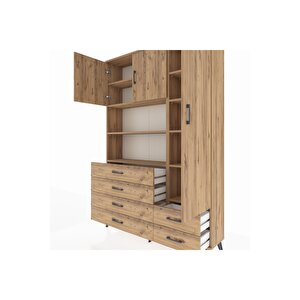 Arges Gardrop 9 Raflı 6 Çekmeceli 3 Kapaklı 132x30x195 Çam-çam