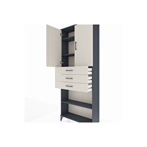 Arges Dolap 4 Raflı 3 Çekmeceli 2 Kapaklı 88x30x221 Antrasit-aytaşı