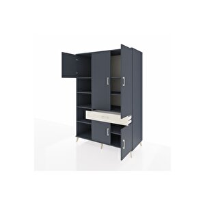 Kronos Dolap 8 Raflı Tek Çekmeceli 5 Kapaklı 132x59x195 Antrasit-antrasit/aytaşı