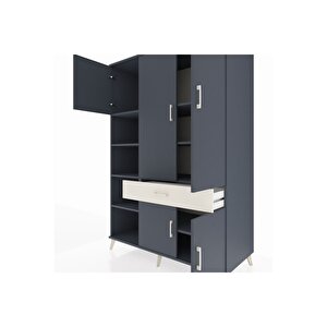 Kronos Dolap 8 Raflı Tek Çekmeceli 5 Kapaklı 132x59x195 Antrasit-antrasit/aytaşı