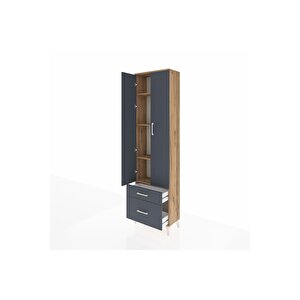 Arges Dolap 4 Raflı 2 Çekmeceli 2 Kapaklı 60x30x221 Çam-antrasit