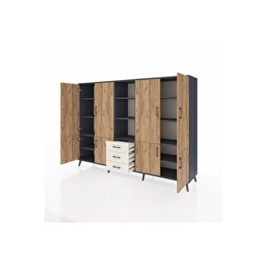 Hyperion Dolap 11 Raflı 3 Çekmeceli 8 Kapaklı 220x44x163 Antrasit-çam/aytaşı