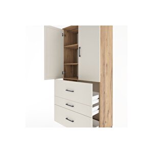 Hyperion Dolap 3 Raflı 3 Çekmeceli 2 Kapaklı 88x44x195 Çam-aytaşı