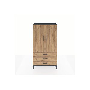Arges Dolap 3 Raflı 3 Çekmeceli 2 Kapaklı 88x30x163 Antrasit-çam