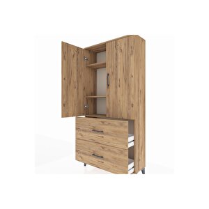 Arges Dolap 3 Raflı 2 Çekmeceli 2 Kapaklı 88x30x182 Çam-çam