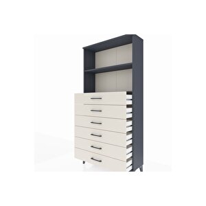 Arges Dolap 2 Raflı 6 Çekmeceli 88x30x182 Antrasit-aytaşı