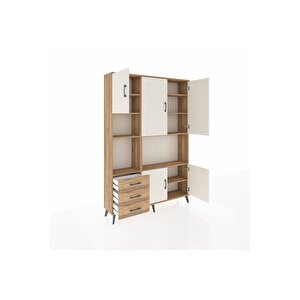 Arges Dolap 9 Raflı 3 Çekmeceli 5 Kapaklı 132x30x195 Çam-aytaşı/çam