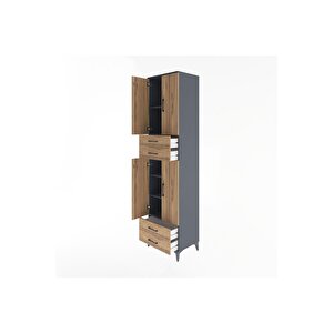 Hyperion Dolap 5 Raflı 4 Çekmeceli 4 Kapaklı 60x44x243 Antrasit-çam