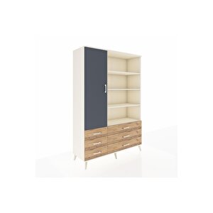 Hyperion Dolap 8 Raflı 6 Çekmeceli Tek Kapaklı  132x44x195 Aytaşı-antrasit/çam
