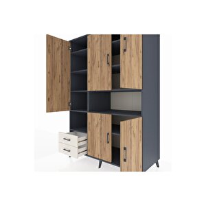 Kronos Dolap 10 Raflı 2 Çekmeceli 5 Kapaklı 132x59x195 Antrasit-çam/aytaşı