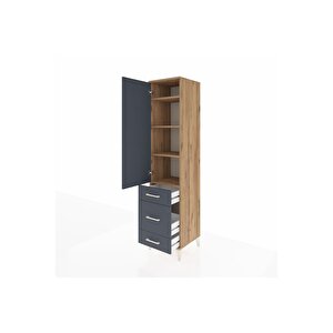 Hyperion Dolap 4 Raflı 3 Çekmeceli Tek Kapaklı 44x44x195 Çam-antrasit