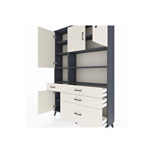 Arges Gardrop 9 Raflı 4 Çekmeceli 4 Kapaklı 132x30x195 Antrasit-aytaşı