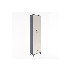 Arges Dolap 5 Raflı Tek Çekmeceli 2 Kapaklı 60x30x243 Antrasit-aytaşı