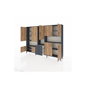 Arges Dolap 13 Raflı 3 Çekmeceli 9 Kapaklı 220x30x163 Antrasit-çam/antrasit