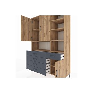 Hyperion Dolap 8 Raflı 5 Çekmeceli 3 Kapaklı 132x44x195 Çam-çam/antrasit