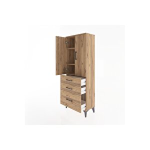 Arges Dolap 3 Raflı 3 Çekmeceli 2 Kapaklı 60x30x163 Çam-çam