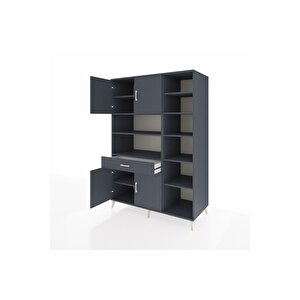 Kronos Dolap 10 Raflı Tek Çekmeceli 4 Kapaklı 132x59x195 Antrasit-antrasit/antrasit