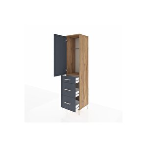 Hyperion Dolap Tek Raflı 3 Çekmeceli Tek Askılı 44x44x195 Çam-antrasit
