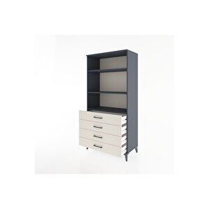 Hyperion Dolap 3 Raflı 4 Çekmeceli 88x44x182 Antrasit-aytaşı