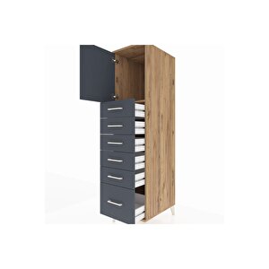 Kronos Dolap Tek Raflı 6 Çekmeceli Tek Kapaklı 44x59x182 Çam-antrasit