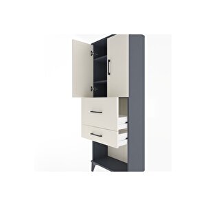 Arges Dolap 3 Raflı 2 Çekmeceli 2 Kapaklı 60x30x163 Antrasit-aytaşı