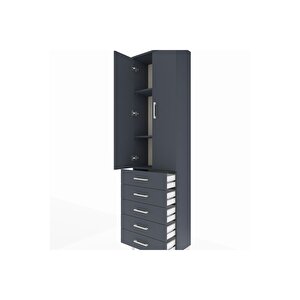 Arges Dolap 3 Raflı 5 Çekmeceli 2 Kapaklı 60x30x221 Antrasit-antrasit