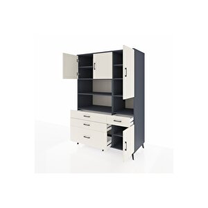 Kronos Dolap 9 Raflı 4 Çekmeceli 4 Kapaklı 132x59x195 Antrasit-aytaşı/aytaşı