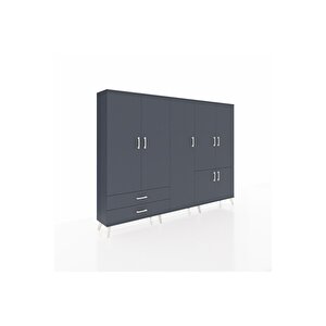 Arges Dolap 12 Raflı 2 Çekmeceli 7 Kapaklı 220x30x163 Antrasit-antrasit