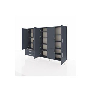 Arges Dolap 12 Raflı 2 Çekmeceli 7 Kapaklı 220x30x163 Antrasit-antrasit