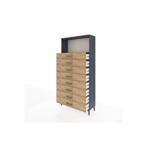 Arges Dolap Tek Raflı 8 Çekmeceli 88x30x182 Antrasit-çam