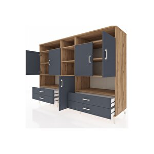 Kronos Dolap 12 Raflı 4 Çekmeceli 5 Kapaklı 220x59x163 Çam-antrasit