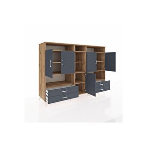 Kronos Dolap 12 Raflı 4 Çekmeceli 5 Kapaklı 220x59x163 Çam-antrasit